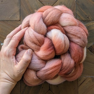 Corriedale Combed Top in Dusty Rose, Corriedale Wool, Corriedale Roving, Fiber for Spinning, Hand Dyed Fiber, Hand Dyed Wool, Spinning