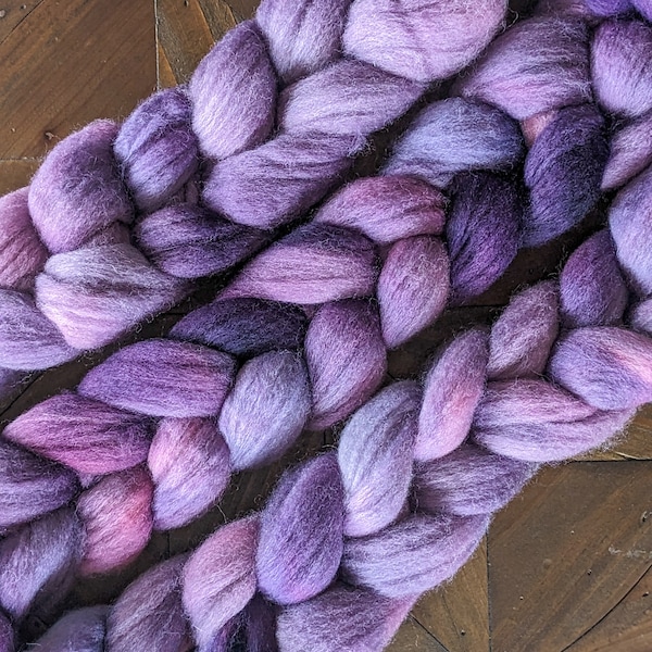 Corriedale Combed Top Hand Dyed in Purplicious, Corriedale Roving, Fiber for Spinning, Hand Dyed Fiber, Corriedale Wool, Wool Roving