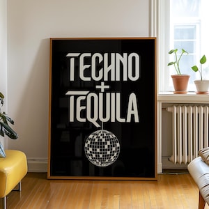 Plakat Techno Bar Cart Plakat Koktajlowy Wydruk Disco Plakat Rave Plakat EDM Wydruk Rave Wall Art Wydruk Tequili Plakat Tequila Wydruk Disco Bar