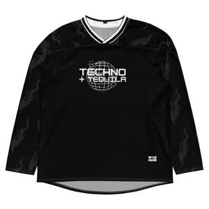 Techno Hockey Jersey Techno Rave Outfit for EDM Festivals Disco Jersey Disco Shirt for Rave Black Hockey Jersey Black Rave Outfit EDM Shirt