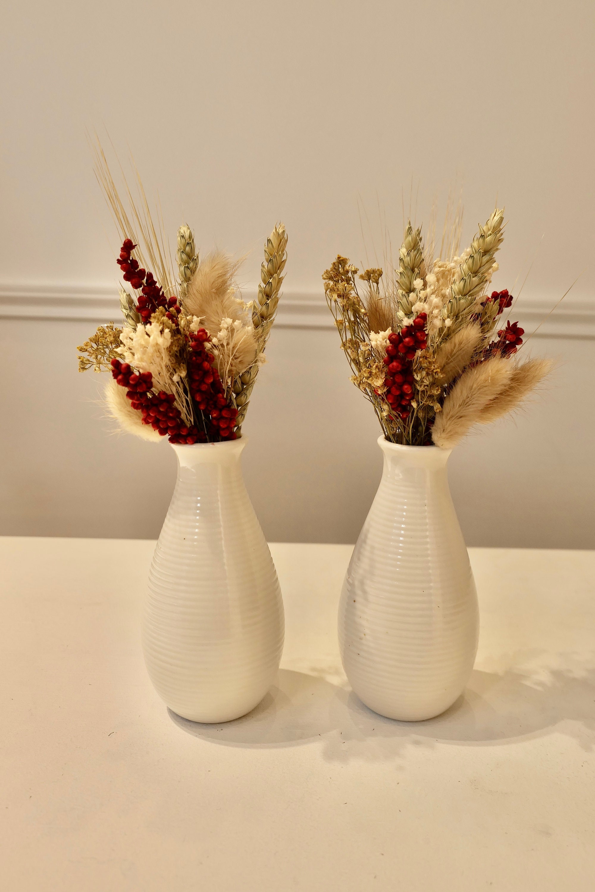 Duo de Bouquets Fleurs Séchées avec Leur Vase