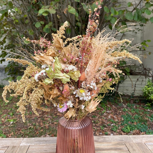 Bouquet of natural dried forest flowers • helychrysum • ferns • solidago • green flowers • gift • country • artisan • boho
