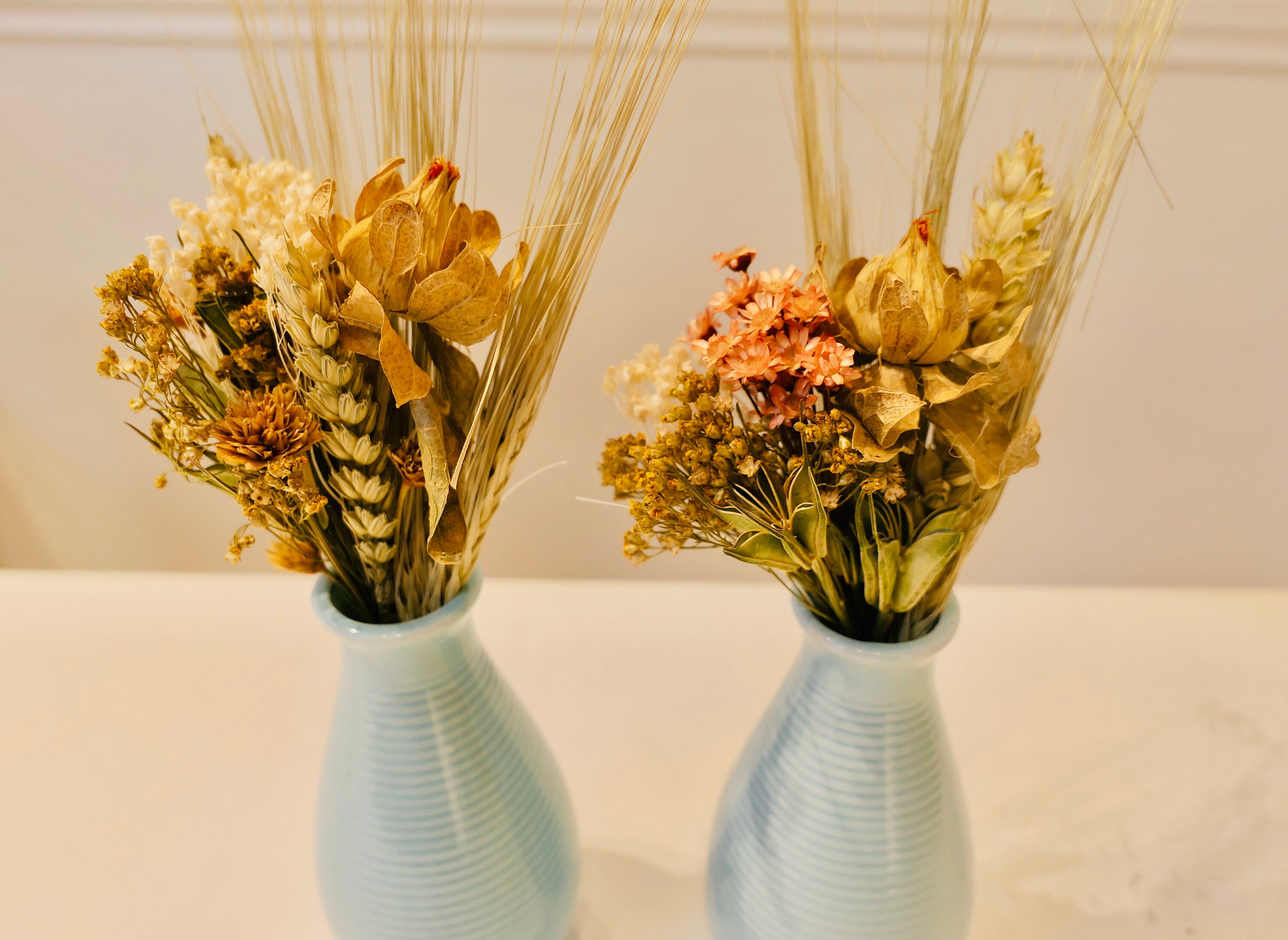 Duo de Bouquets Fleurs Séchées avec Leur Vase