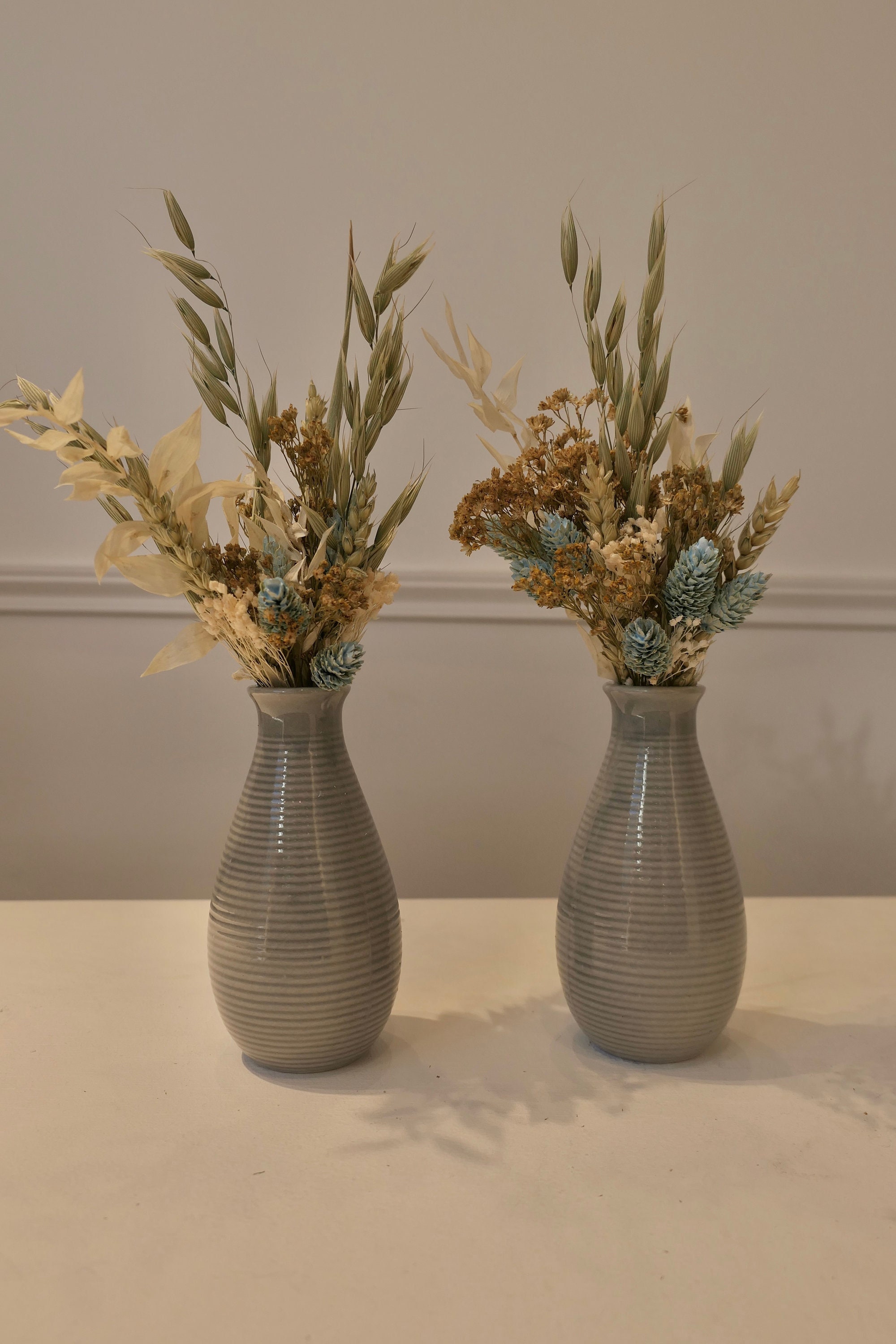Duo de Bouquets Fleurs Séchées avec Leur Vase