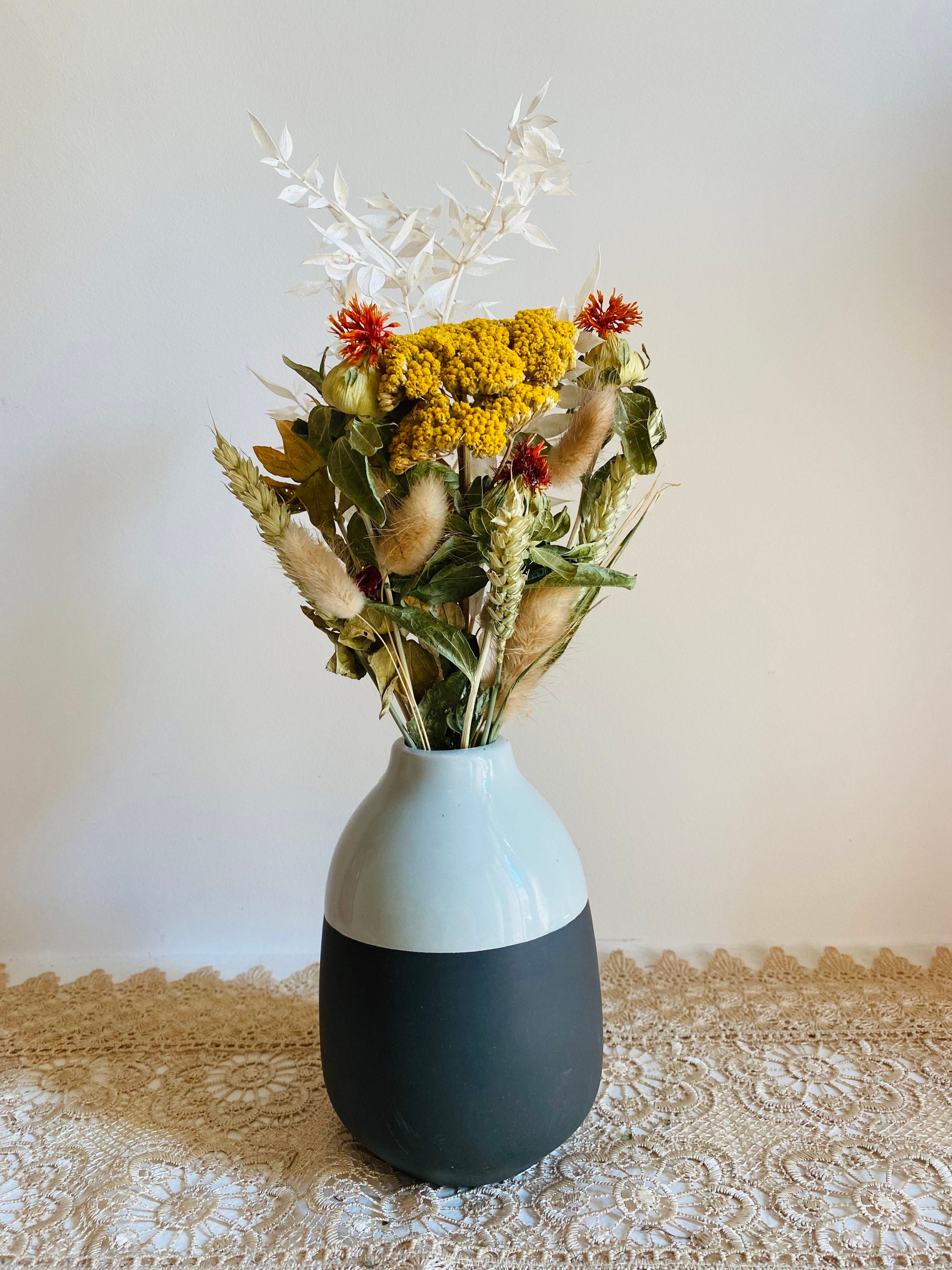 Fleurs Séchées avec Vase, Bouquet, Fleurs en Couleurs Jaunes
