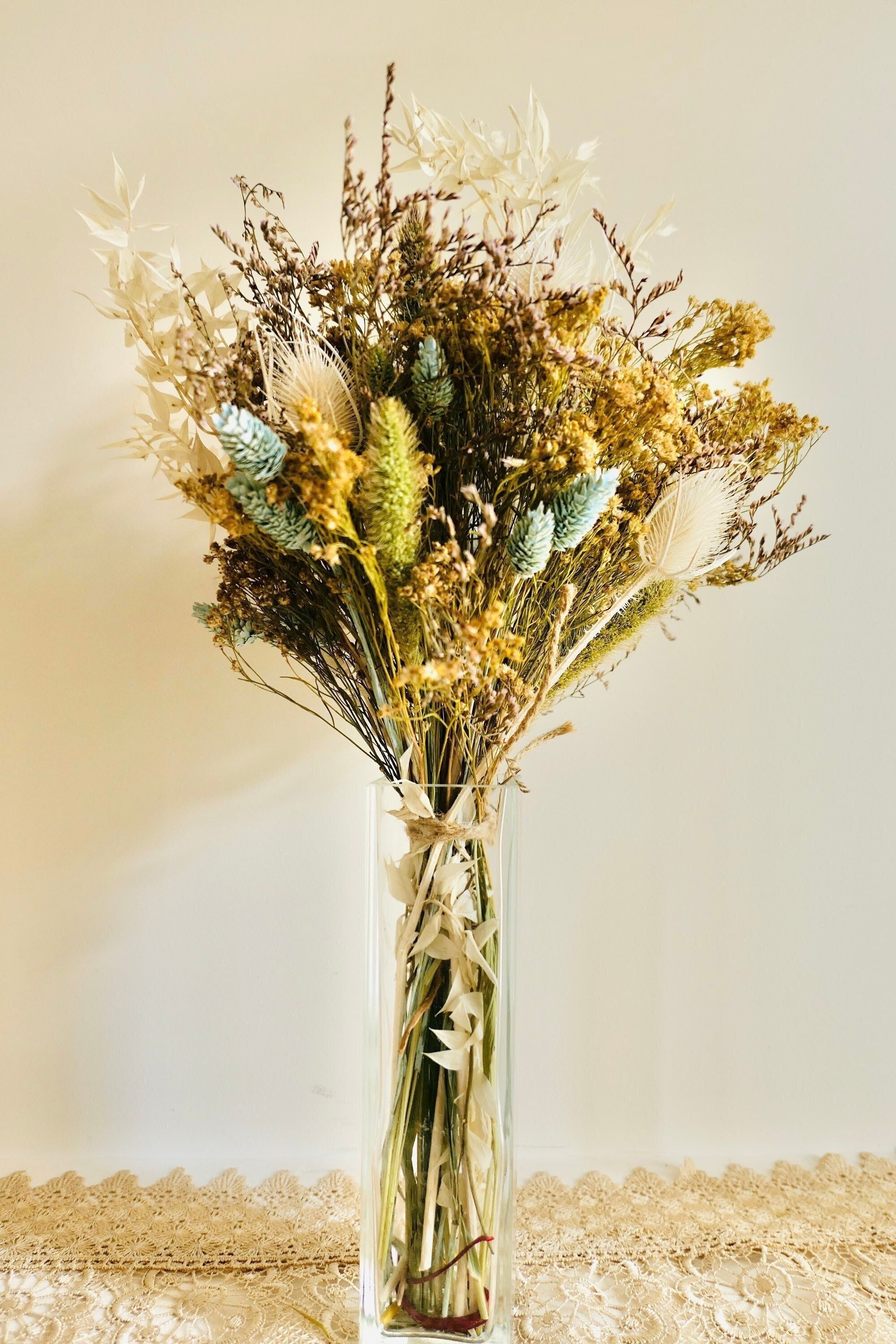 Bouquet Fleurs Séchées , Printemps en Couleurs Doux Ruscus, Phalaris, Bloom Broom, Limoniums