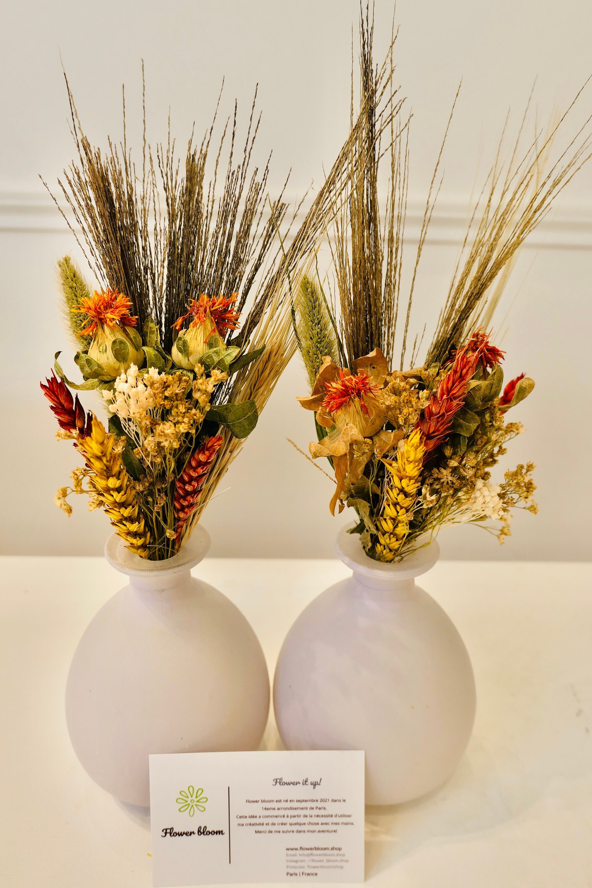 Duo Mini Vases avec Bouquet de Fleurs Séchées