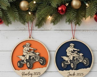 Adorno de madera en capas personalizado para ATV, adorno de árbol de Navidad personalizado para cuatrimoto, decoración navideña para el hogar con cuatrimoto, regalo para motociclista