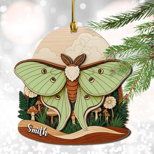 Personalized Luna Moth Layered Wood Ornament, Custom Moth Christmas Tree Ornament, Moth Christmas Home Decor, Xmas Gift for Girl, Daughter