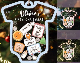 Adorno navideño personalizado para bebé, adorno navideño personalizado con nombre de bebé, regalo personalizado para recién nacido, adorno navideño Shake Babies