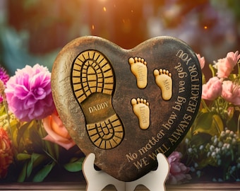 No Matter How Big We Get - Family Footprints Personalized Layered Wooden Sign With Stand, Father's Day Gift, Gift For Dad, Papa Footprints