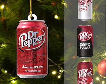 Adorno personalizado de Dr Pepper, adorno navideño de Dr Pepper con nombre personalizado, adorno personalizado de cualquier lata o sabor de Dr Pepper en 2D