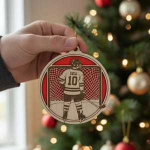 Personalized Hockey Layered Wood Ornament, Custom Name Number Sports Ornament , Sports Jersey, Team Gift Ornament, Hockey Lover Gift