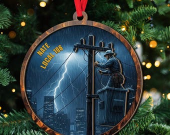 Personalized Electrician Layered Wood Ornament, Custom Name Lineman Christmas Tree Decor, Xmas Gift for Dad or Husband, Boyfriend