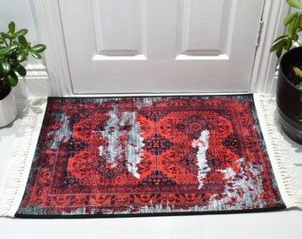 Zerbini lavabili antiscivolo 50x80cm Tappeti lavabili per interni, tappetino da cucina per interni, tappetino d'ingresso, tappetino rosso, zerbino sbiadito