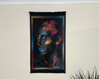 Modern Wall Art Rug 50x80cm in Multicolour Rainbow Black Woman Canvas African Canvas Art Modern Wall Art | African Girls Print Art