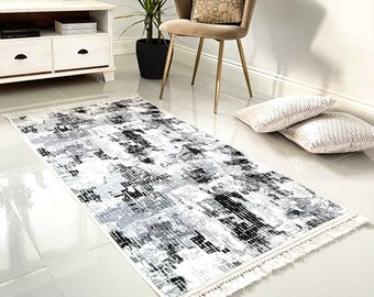 Machine Washable Non-Slip Distressed Faded Rug Grey Mat Living Room Kitchen Runner Kids Nursery