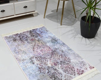 Washable Non-slip Traditional Purple Accents Rug Mat