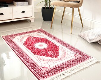Machine Washable Non-slip Mihrab Pink Design Rug Mat Bedroom Kitchen Living Room
