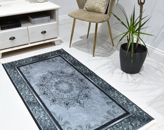 Washable Non-slip Black Grey Rug Mat