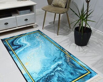 Washable Non-slip Modern Blue Abstract Design Mat