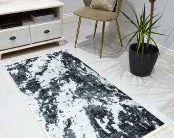 Washable Non-slip Modern Grey Black Faded Rug Mat