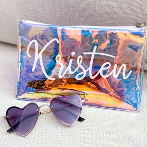 Holographic Personalized Makeup Bag, Bride Bag, Bridal Bag, Cosmetic Bag