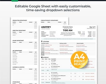 Call Sheet Template for Filmmakers | Google Sheets