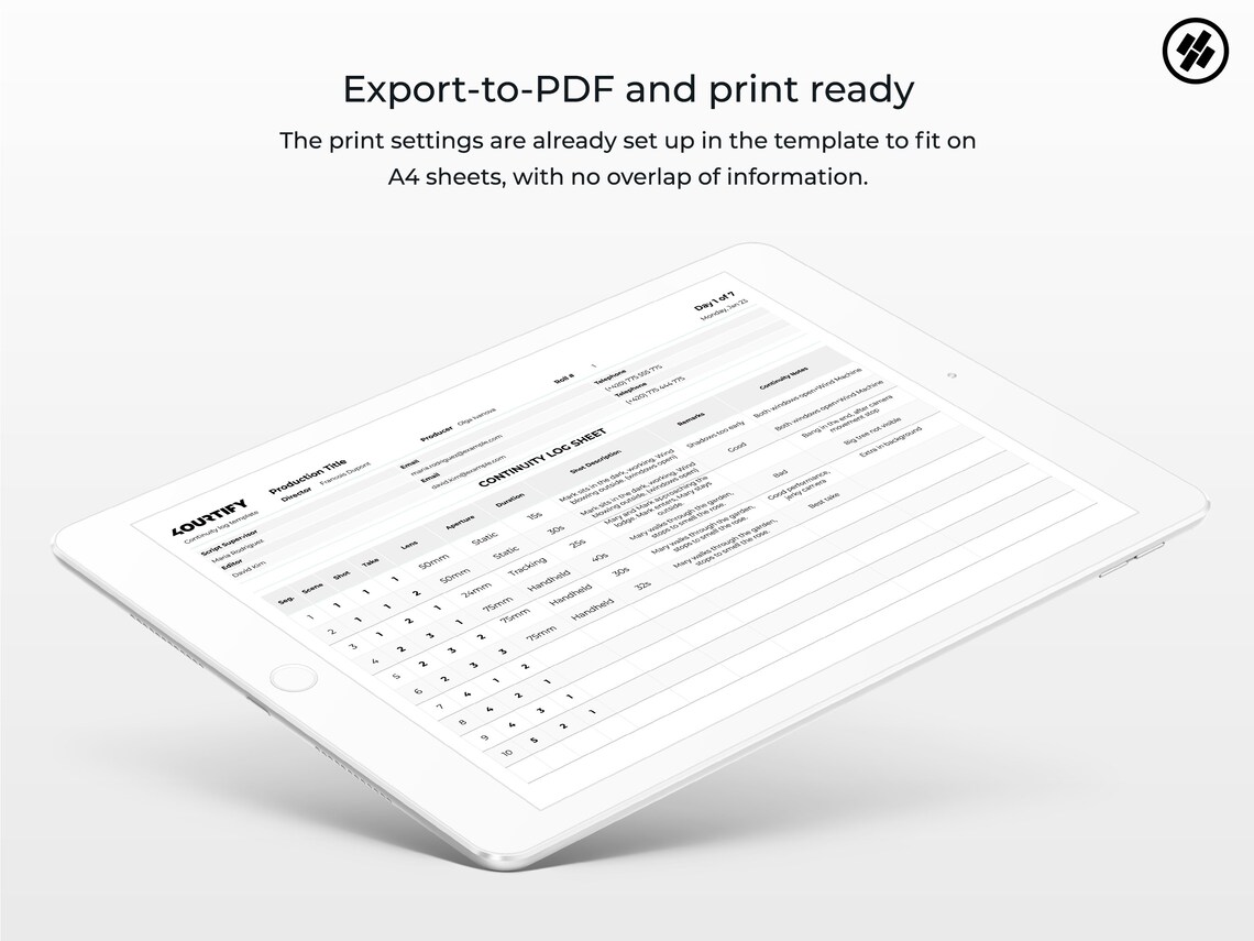 Continuity Log Sheet Template for Filmmakers Google Sheets Etsy