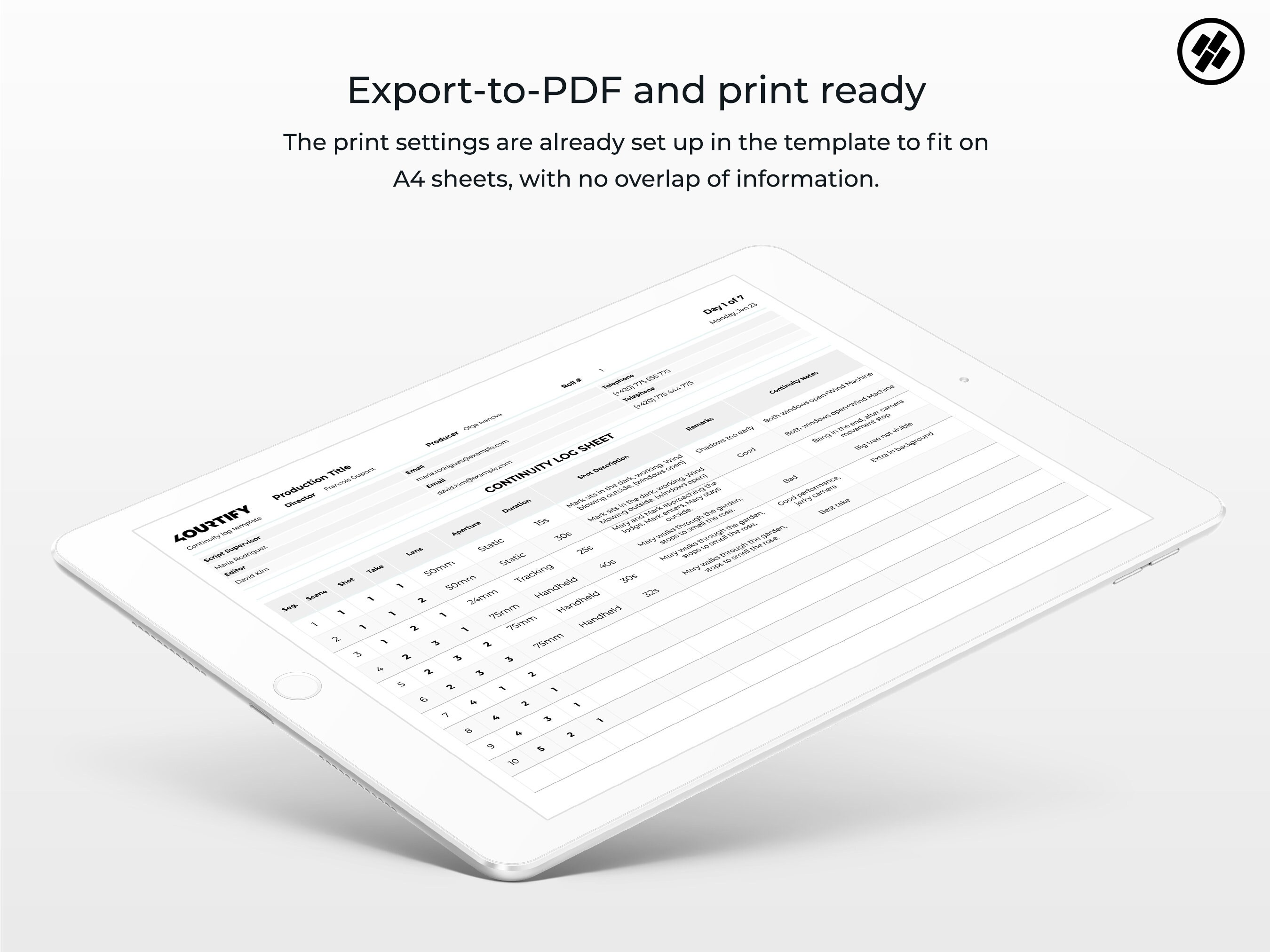 Continuity Log Sheet Template for Filmmakers Google Sheets Etsy