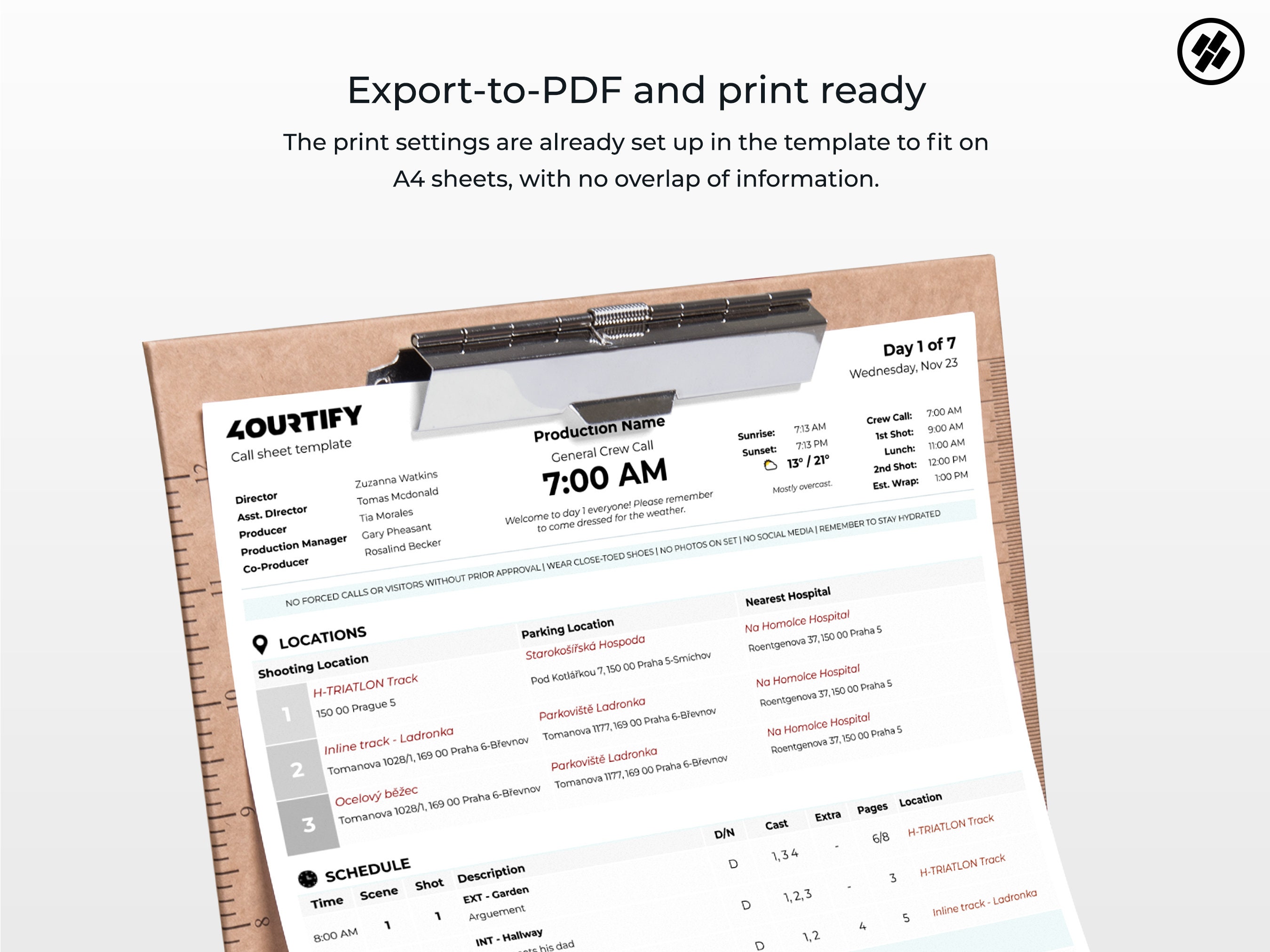 Call Sheet Template for Filmmakers | Google Sheets - Etsy