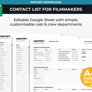 Contact (cast & crew) List Template for Filmmakers | Google Sheets