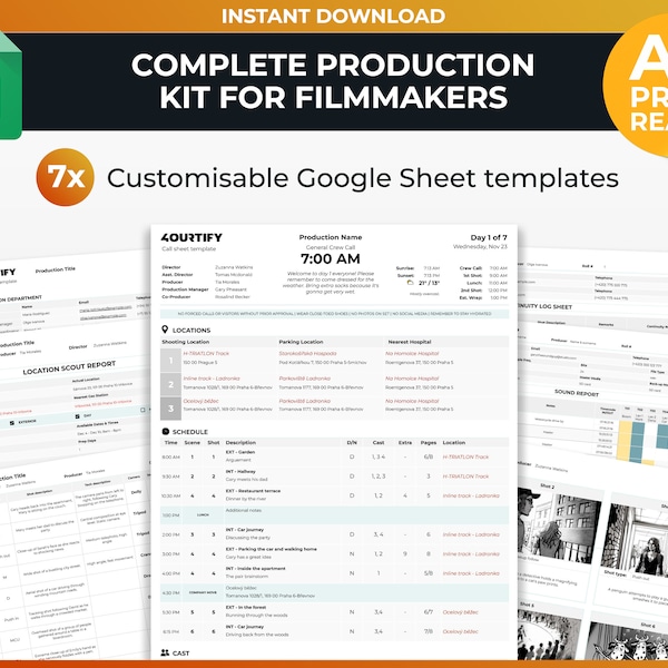 Complete Production Template Kit for Filmmakers | Google Sheets