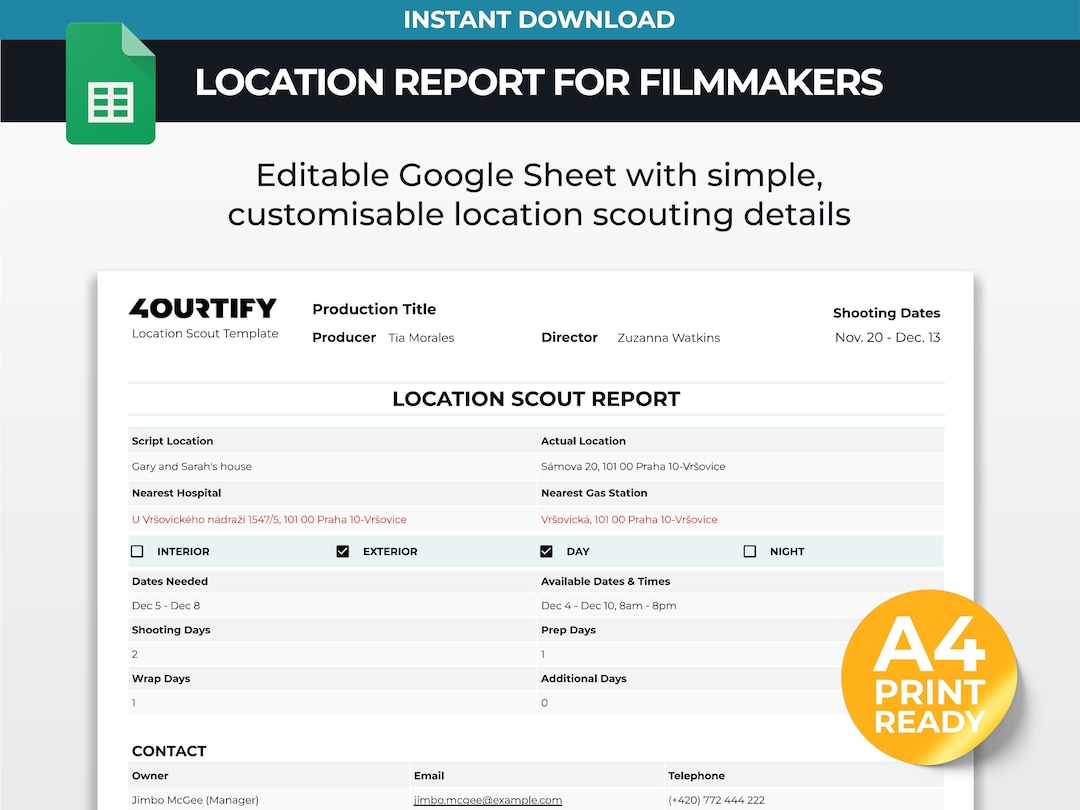 Location Scout Report Template for Filmmakers | Google Sheets - Etsy