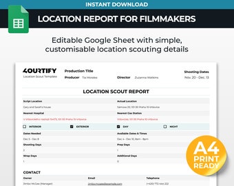 Drehort Scout Report Vorlage für Filmemacher | Google Sheets