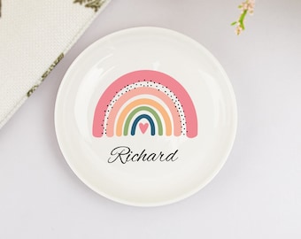 Personalized Jewelry Dish Gift for Her,Custom Name Trinket Dish with Rainbow,Ring dish,Bridesmaid Gift,Birthday Gift for Mom,Graduation Gift