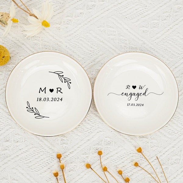 Personalized Wedding Gifts for Couple,Custom Initial Date Ring Holder,Couples Gift,Bridal Shower Gift,Engagement Gift,Ring Dish,Jewelry Tray