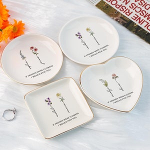 Mother&#39;s Day Gift for Mom,Personalized Birth Flower Jewelry Dish,Best Friend Flower Ring Dish,Bridesmaid Gift,Birthday Gift for Bestie,Her