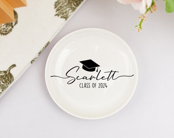 Aangepaste afstuderen sieraden schotel, gepersonaliseerde Trinket schotel, klasse van 2024 cadeau, graduatiegift voor haar, universiteitsgraduatie, naam ring schotel