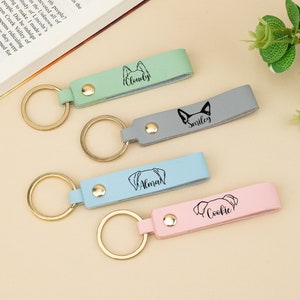 Porte-clés oreille de chien personnalisé avec nom, porte-clés en cuir personnalisé, cadeaux d'anniversaire, cadeau pour femme, cadeau papa chien, cadeau maman chien, amoureux des animaux pour elle