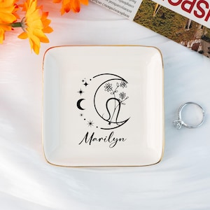 Spersonalizowana Talerz na Biżuterię Znaków Zodiaku, Talerz na Pierścionek Gwiazdozbiór, Idealny Prezent dla Druhny lub Najlepszego Przyjaciółki, Prezent na Urodziny, Prezent na Księżyc Zodiaku
