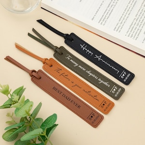 Marcador de cuero personalizado, marcador de texto personalizado, regalo de aniversario, cita favorita, regalos para él ella, regalo para lectores, regalos de regreso a la escuela