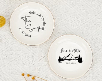 Personalized Engagement Gift,Custom Name Date Ring Dish,Gift For Bride and Groom,Trinket Dish,Wedding Bridal Shower Gift,Anniversary Gift