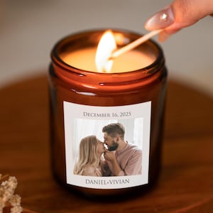Bougie photo personnalisée pour cadeau de fiançailles, pot de cire de soja personnalisé pour le premier anniversaire de votre premier anniversaire, souvenir souvenir pour les amoureux de longue distance