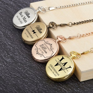 Reloj de bolsillo grabado personalizado, reloj de bolsillo con nombre personalizado, regalo de boda, regalo para el padrino, regalos para los padrinos de boda, regalo para el padre del novio, regalo para él, papá