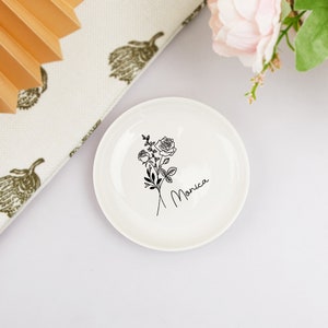 Custom Birth Flower Ring Dish,Personalized Name Wedding Ring Dish,Jewelry Dish,Wedding Engagement Gifts for Bride,Bridesmaid Gift,Birthday image 5