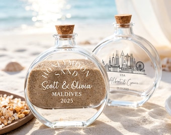 Botella para ceremonia de arena de boda, recuerdo de arena para luna de miel, regalo para despedida de soltera para la pareja, tarro de recuerdos de viaje a la playa para el Sr. y la Sra., botella pequeña para arena.