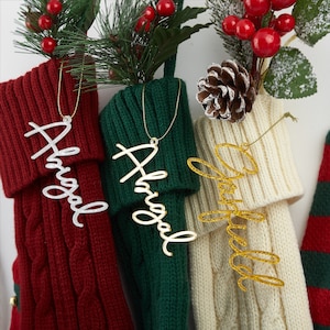 Pitauce Christmas Stockings with Name Tags, Cable Knitted Xmas Hanging Stocking Decorations for Holiday Christmas Party Family Decor Gift Favors