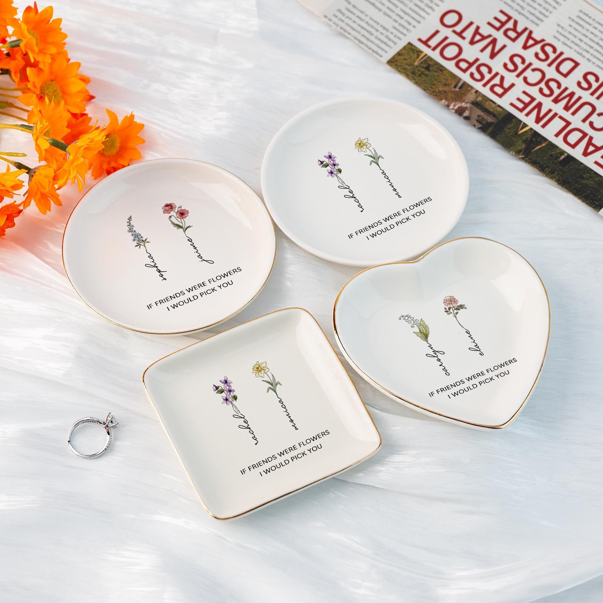 Personalized Birth Flower Jewelry Dish,Wedding Bridesmaid Gift,Best Friend Flower Ring Dish,Birthday Gift for Bestie,Gift for Her,Mom,Women
