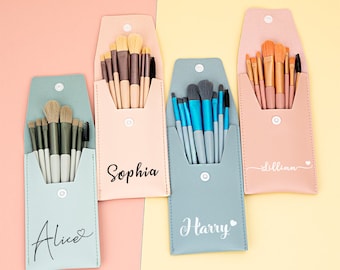 Personalized Travel Makeup Brushes Set,Custom Name Makeup Pouch Brush,Bridesmaid Gift,Bachelorette Party Gift for Her,Mother's Day Gift